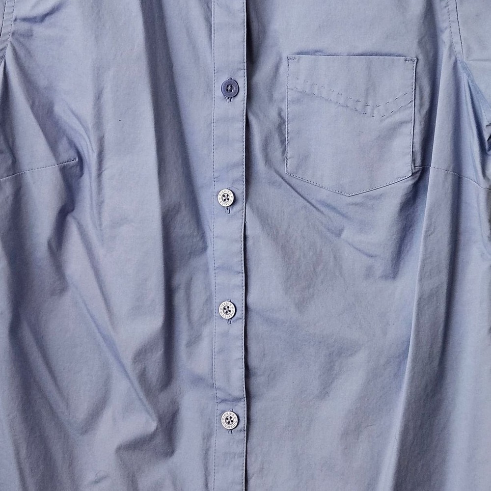 Dickies Girl Juniors' Poplin Short Sleeve Button Down Shirt Blue